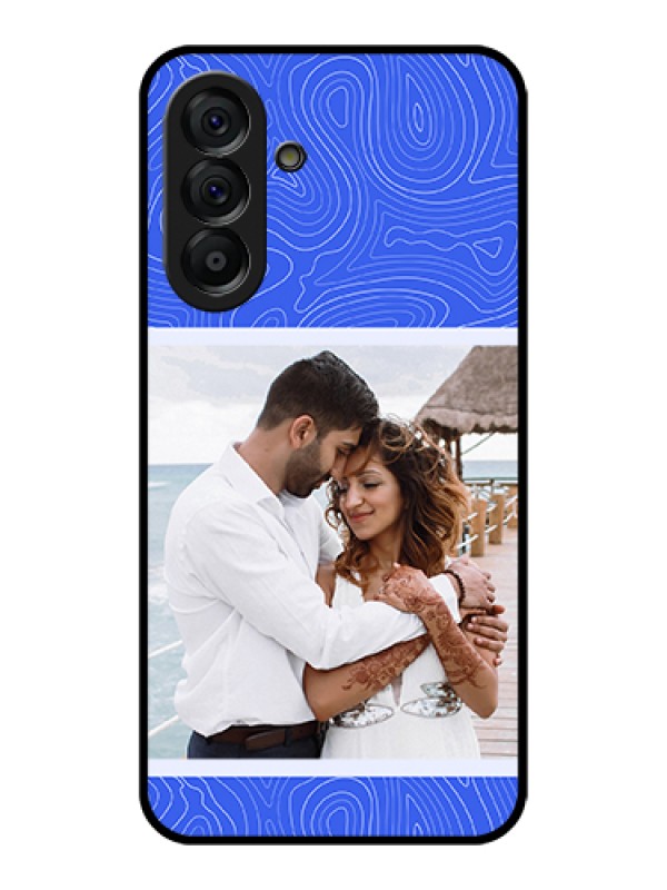 Custom Galaxy A56 5G Custom Glass Phone Case - Curved Line Art With Blue And White Design