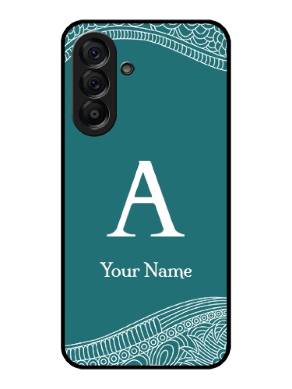 Custom Galaxy A56 5G Custom Glass Phone Case - Line Art Pattern With Custom Name Design