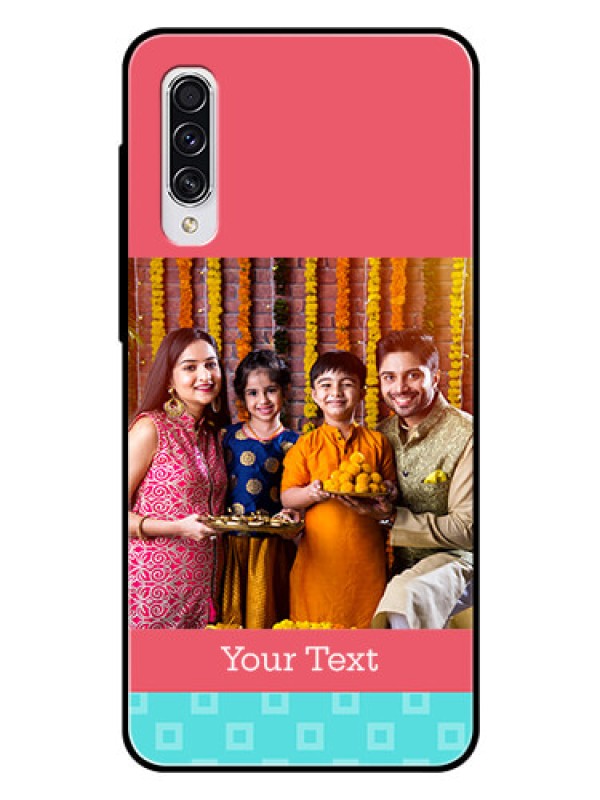 Custom Samsung Galaxy A70 Personalized Glass Phone Case  - Peach & Blue Color Design