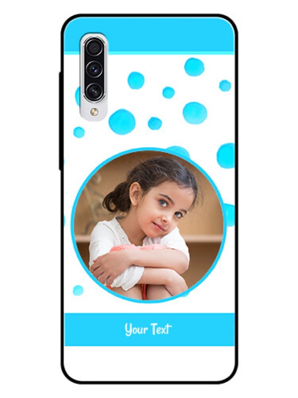 Custom Samsung Galaxy A70 Photo Printing on Glass Case  - Blue Bubbles Pattern Design