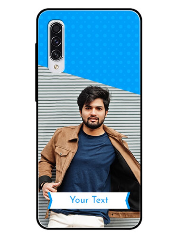 Custom Samsung Galaxy A70 Photo Printing on Glass Case  - Simple Blue Color Design