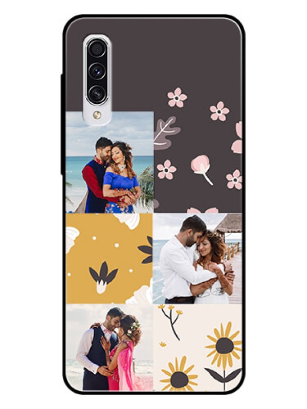 Custom Samsung Galaxy A70 Photo Printing on Glass Case  - 3 Images with Floral Design