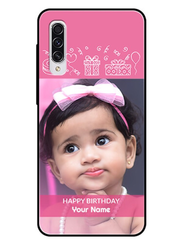 Custom Samsung Galaxy A70 Photo Printing on Glass Case  - with Birthday Line Art Design