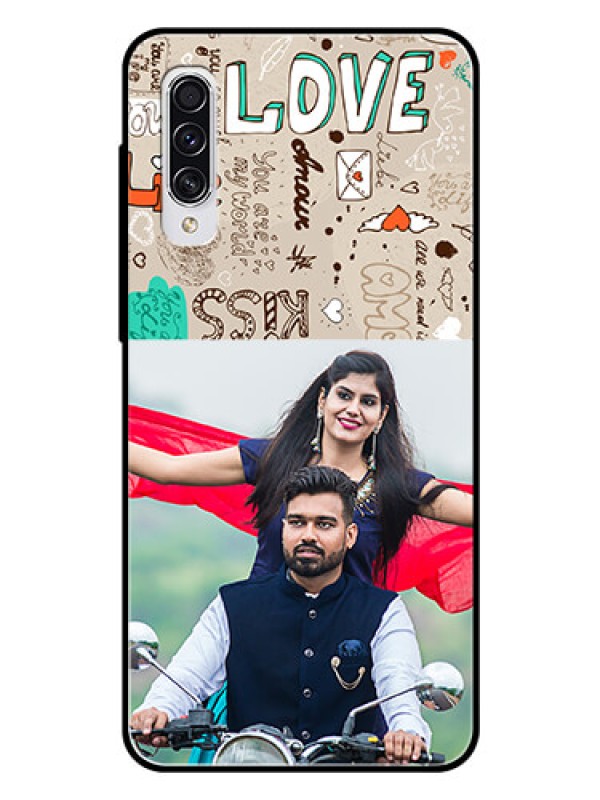 Custom Samsung Galaxy A70 Custom Glass Phone Case  - Love Doodle Pattern 