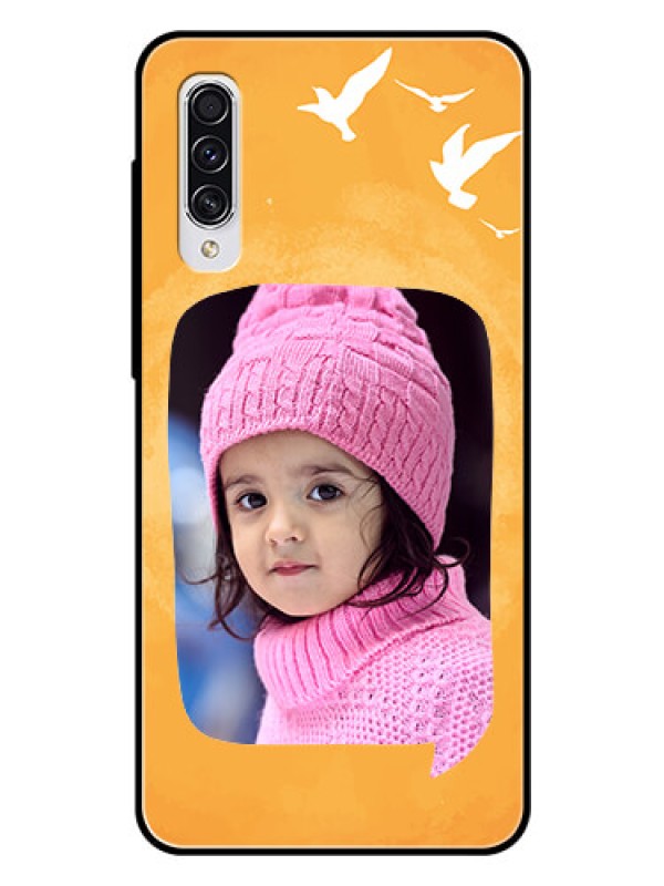 Custom Samsung Galaxy A70 Personalized Glass Phone Case  - Water Color Design with Bird Icons