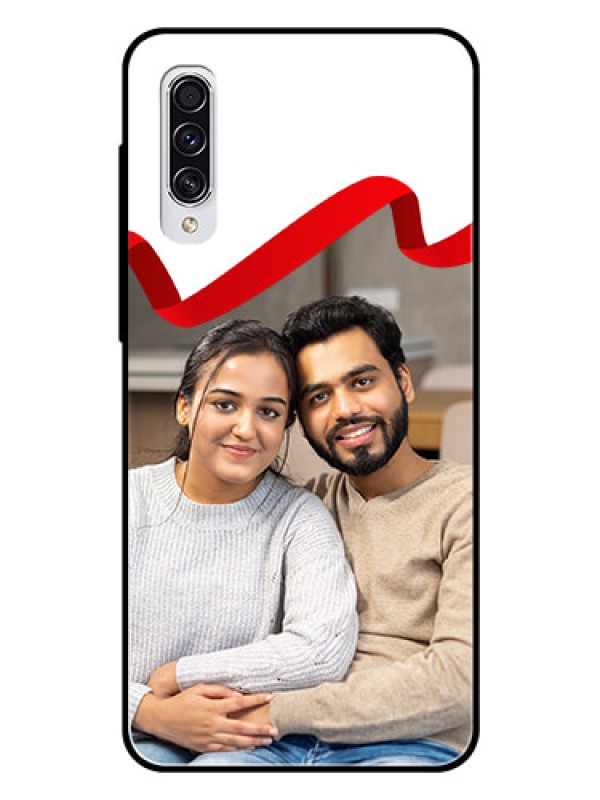 Custom Samsung Galaxy A70 Photo Printing on Glass Case  - Red Ribbon Frame Design
