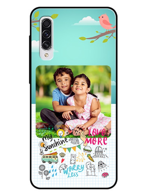 Custom Samsung Galaxy A70 Photo Printing on Glass Case  - Doodle love Design