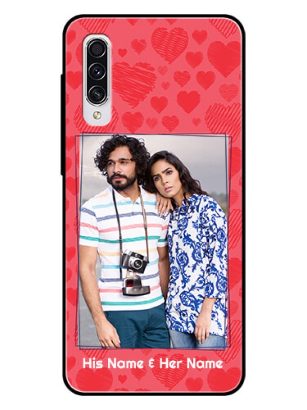 Custom Samsung Galaxy A70 Photo Printing on Glass Case  - with Red Heart Symbols Design