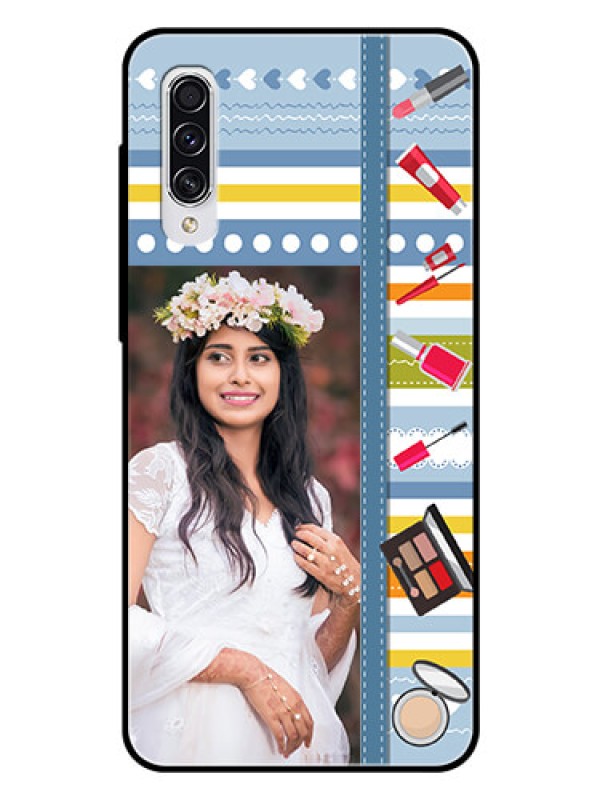 Custom Samsung Galaxy A70 Personalized Glass Phone Case  - Makeup Icons Design