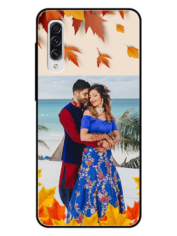 Custom Samsung Galaxy A70 Photo Printing on Glass Case  - Autumn Maple Leaves Design