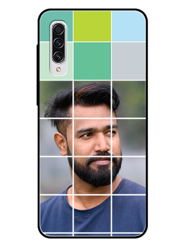 Custom Samsung Galaxy A70 Photo Printing on Glass Case  - with white box pattern 