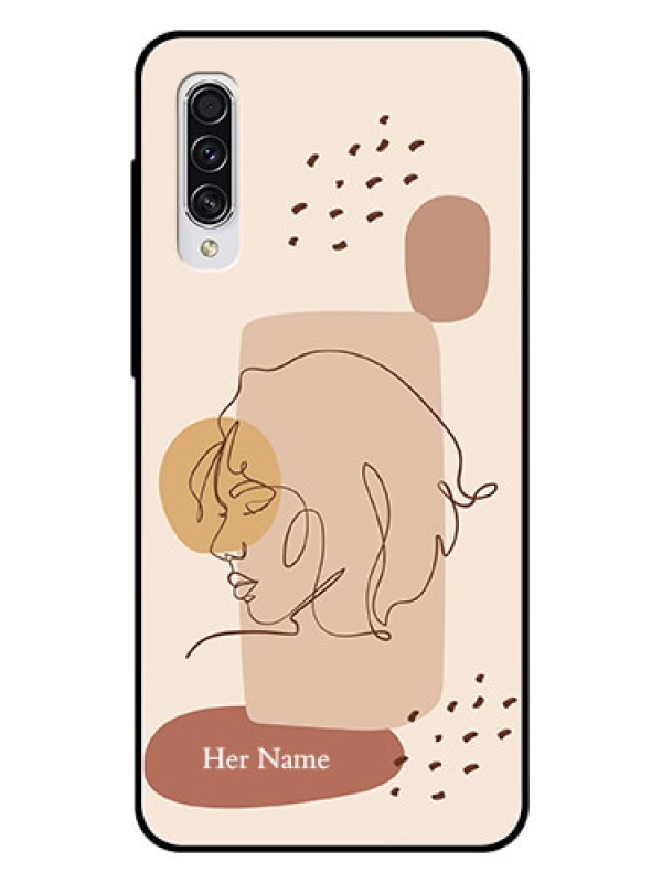 Custom Galaxy A70 Photo Printing on Glass Case - Calm Woman line art Design