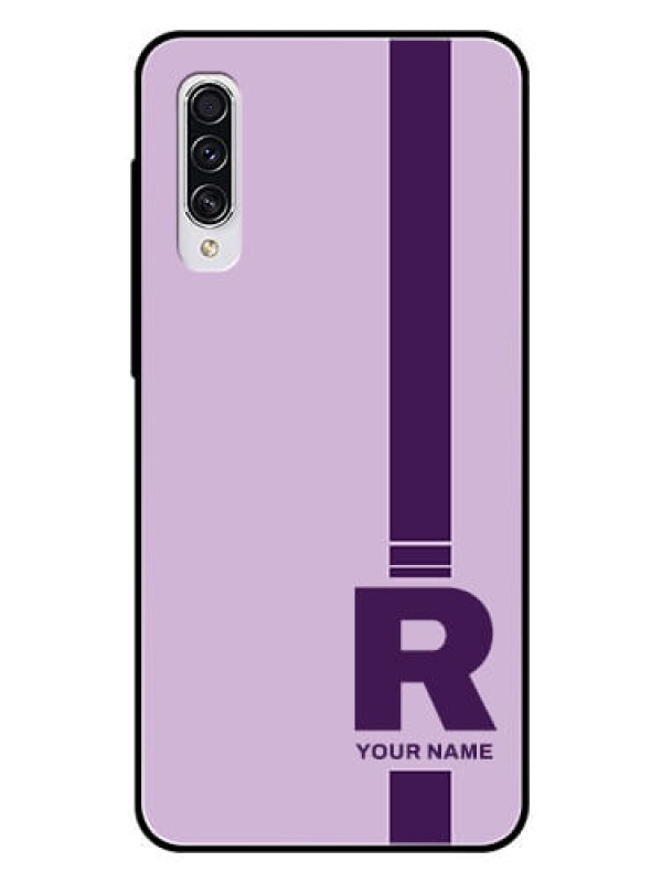Custom Galaxy A70 Photo Printing on Glass Case - Simple dual tone stripe with name Design