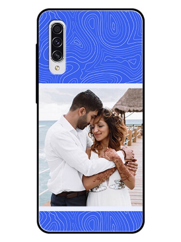 Custom Galaxy A70s Custom Glass Mobile Case - Curved line art with blue and white Design