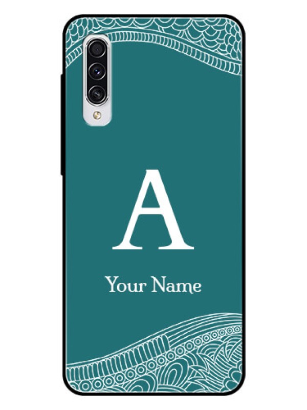 Custom Galaxy A70s Personalized Glass Phone Case - line art pattern with custom name Design