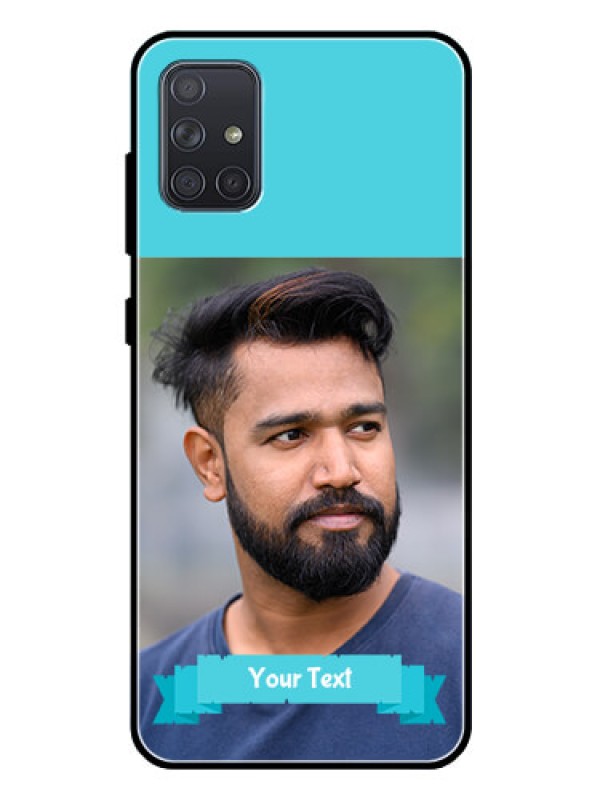 Custom Galaxy A71 Personalized Glass Phone Case  - Simple Blue Color Design