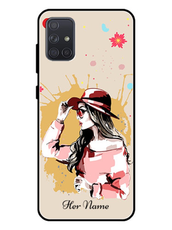 Custom Galaxy A71 Photo Printing on Glass Case - Women with pink hat Design