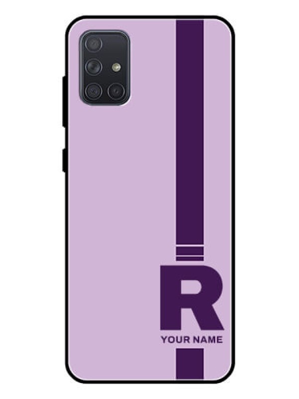 Custom Galaxy A71 Photo Printing on Glass Case - Simple dual tone stripe with name Design