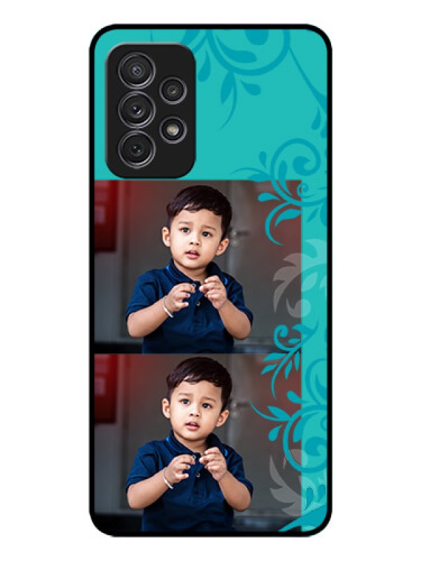 Custom Galaxy A72 Personalized Glass Phone Case - with Photo and Green Floral Design 