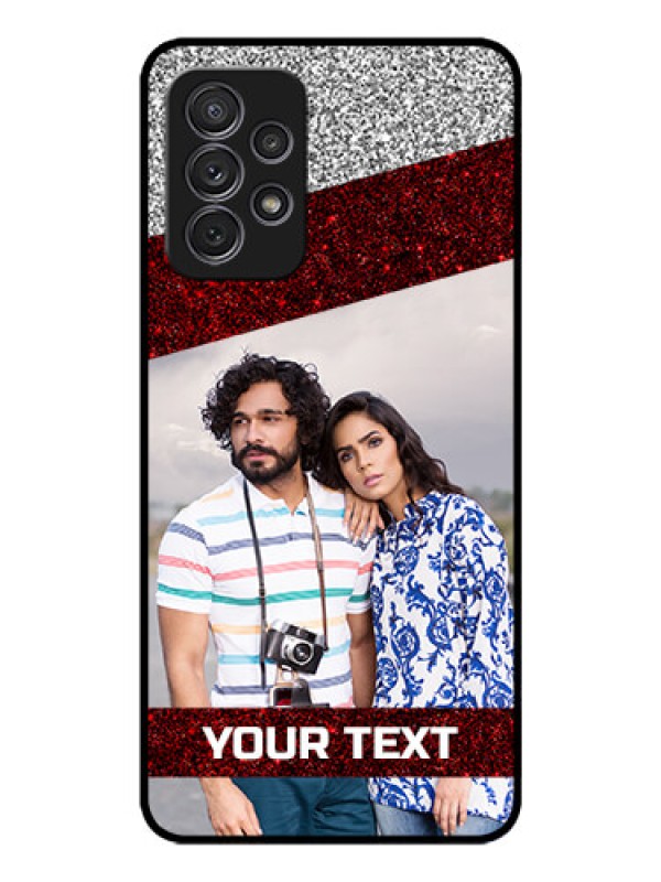 Custom Galaxy A72 Personalized Glass Phone Case - Image Holder with Glitter Strip Design