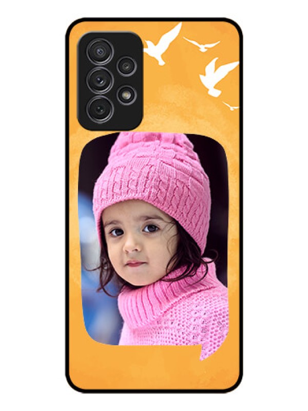 Custom Galaxy A72 Personalized Glass Phone Case - Water Color Design with Bird Icons