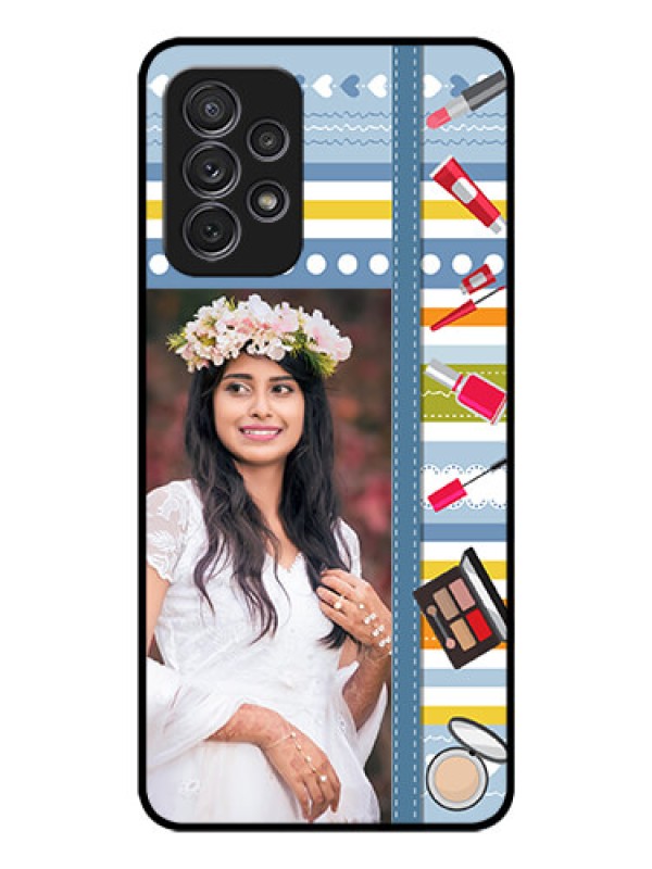 Custom Galaxy A72 Personalized Glass Phone Case - Makeup Icons Design