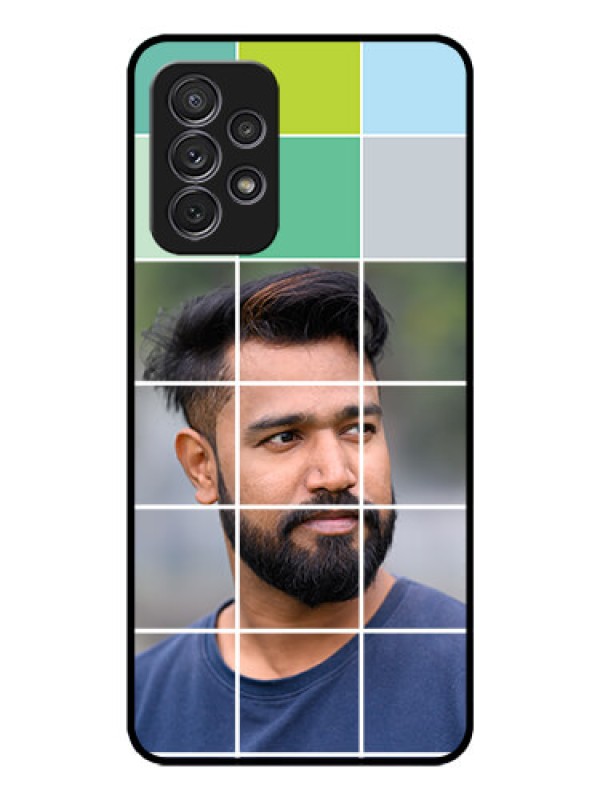 Custom Galaxy A72 Photo Printing on Glass Case - with white box pattern 