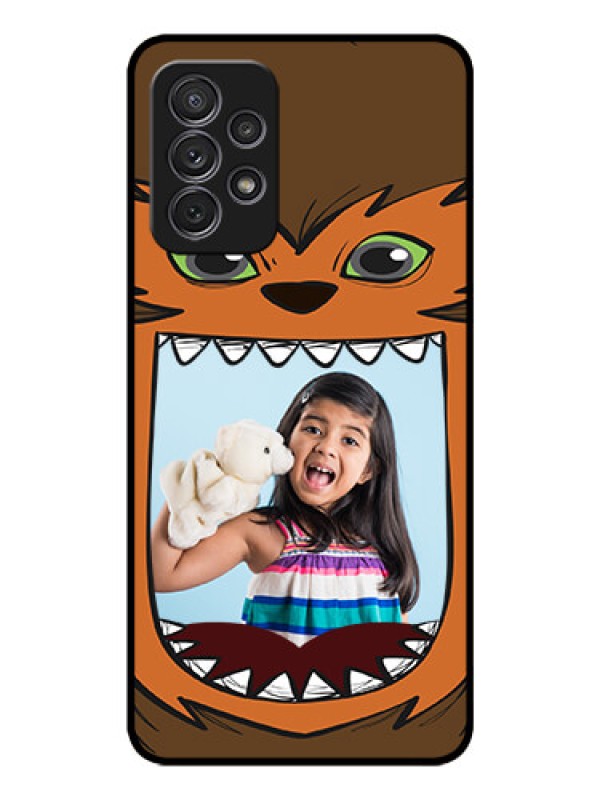 Custom Galaxy A72 Photo Printing on Glass Case - Owl Monster Back Case Design
