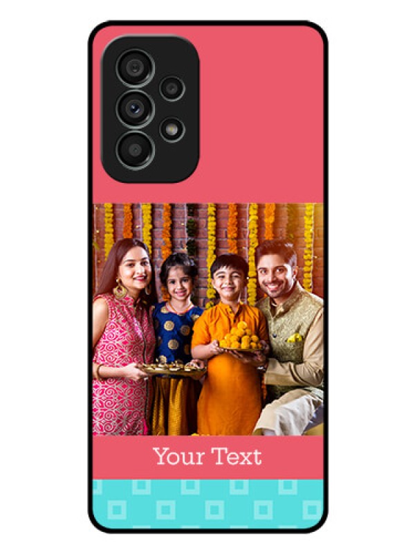 Custom Galaxy A73 5G Personalized Glass Phone Case - Peach & Blue Color Design
