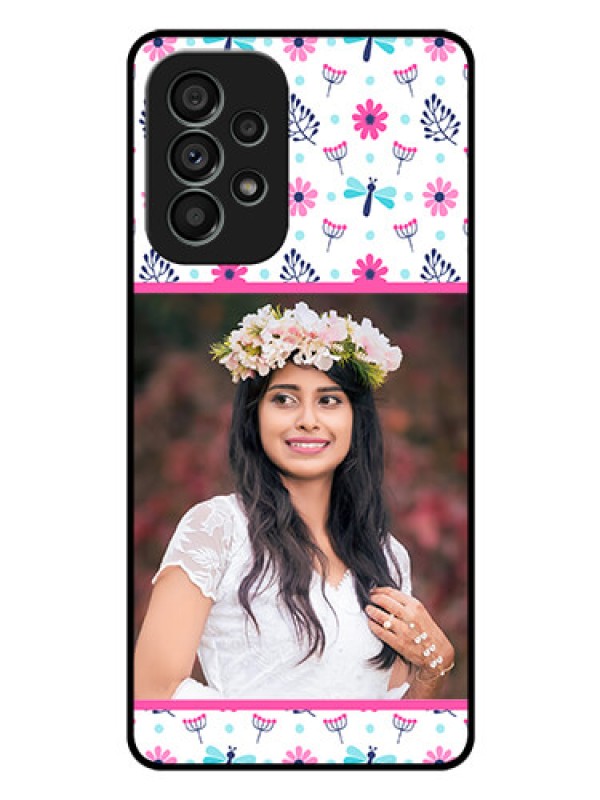 Custom Galaxy A73 5G Photo Printing on Glass Case - Colorful Flower Design