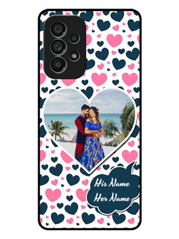 Custom Galaxy A73 5G Custom Glass Phone Case - Pink & Blue Heart Design