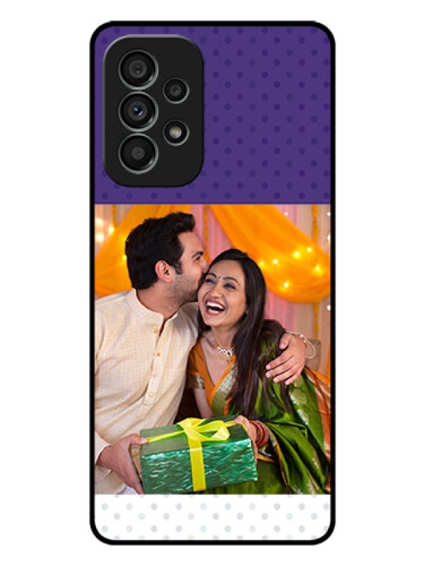 Custom Galaxy A73 5G Personalized Glass Phone Case - Violet Pattern Design