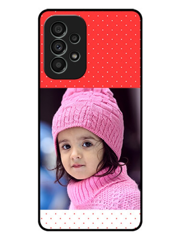Custom Galaxy A73 5G Photo Printing on Glass Case - Red Pattern Design