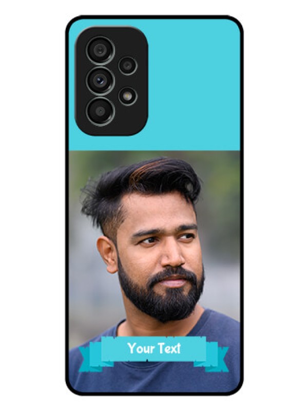 Custom Galaxy A73 5G Personalized Glass Phone Case - Simple Blue Color Design