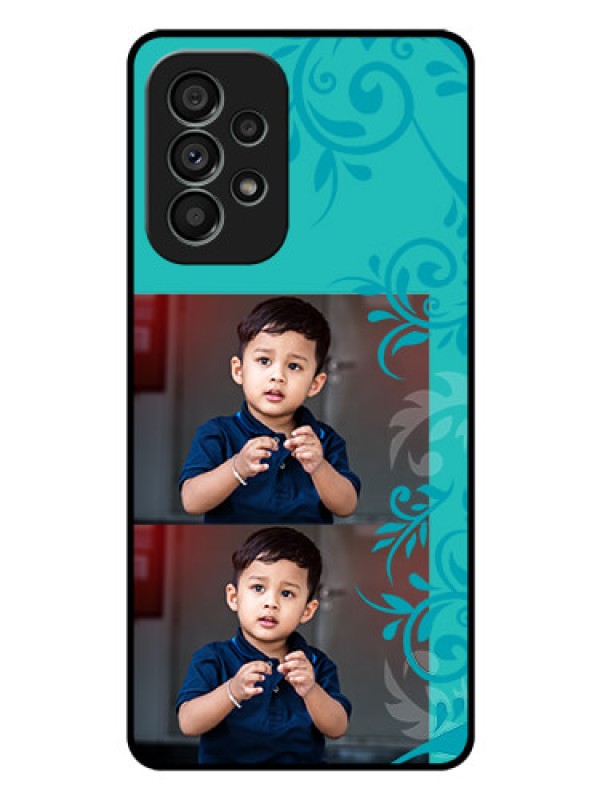 Custom Galaxy A73 5G Personalized Glass Phone Case - with Photo and Green Floral Design