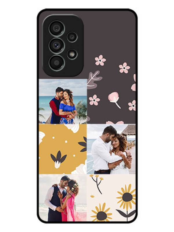 Custom Galaxy A73 5G Photo Printing on Glass Case - 3 Images with Floral Design