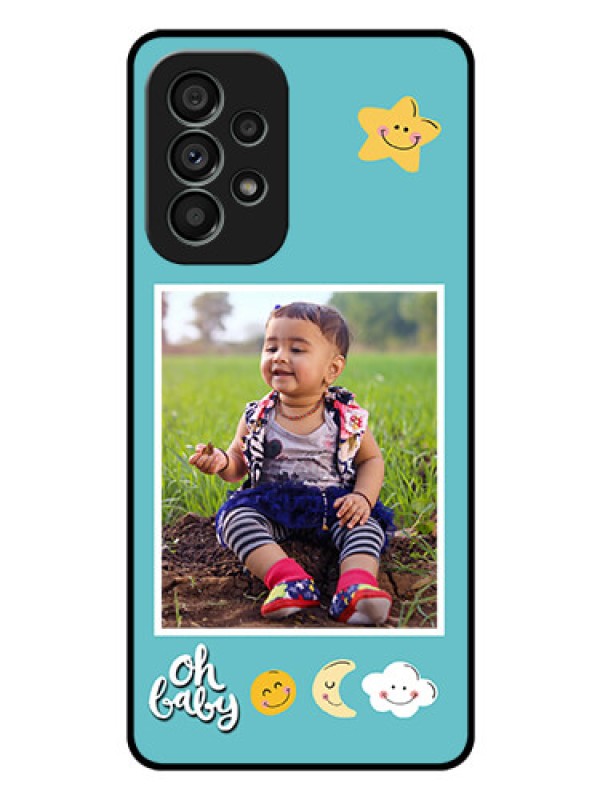 Custom Galaxy A73 5G Personalized Glass Phone Case - Smiley Kids Stars Design