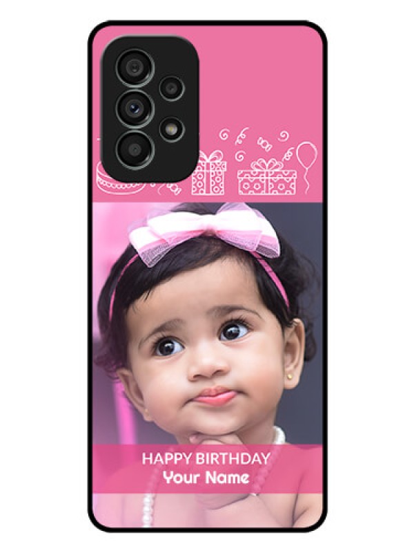 Custom Galaxy A73 5G Photo Printing on Glass Case - with Birthday Line Art Design