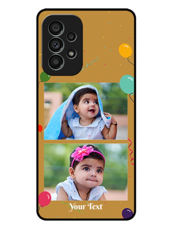 Custom Galaxy A73 5G Personalized Glass Phone Case - Image Holder with Birthday Celebrations Design