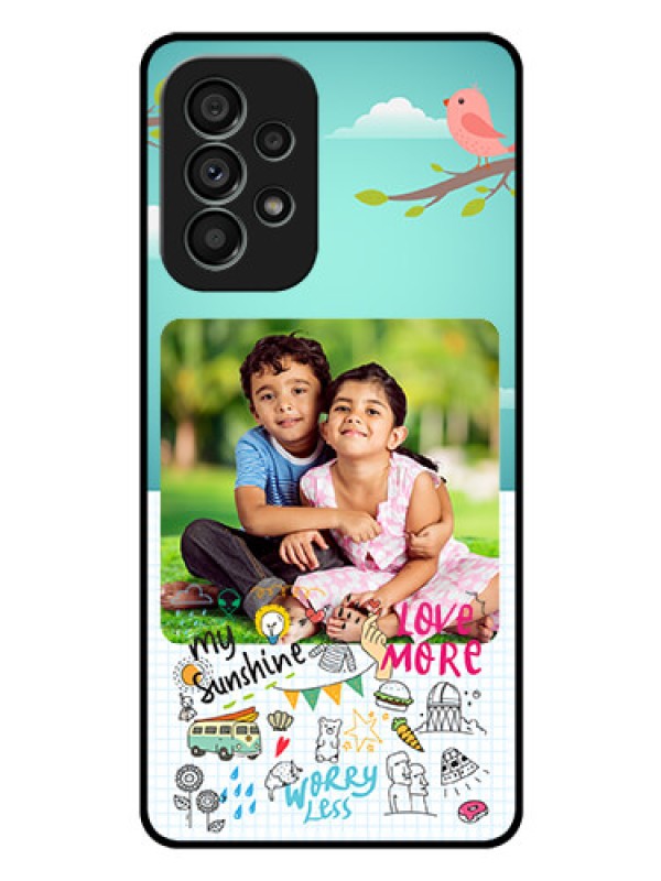 Custom Galaxy A73 5G Photo Printing on Glass Case - Doodle love Design
