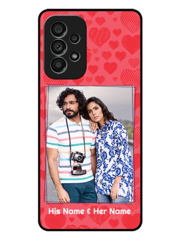 Custom Galaxy A73 5G Photo Printing on Glass Case - with Red Heart Symbols Design
