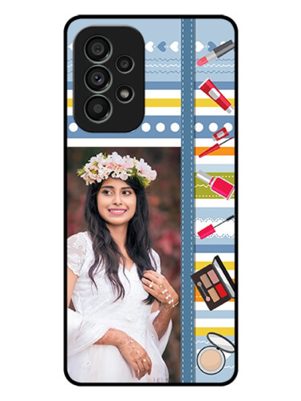 Custom Galaxy A73 5G Personalized Glass Phone Case - Makeup Icons Design