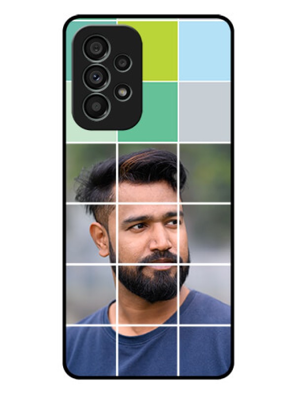 Custom Galaxy A73 5G Photo Printing on Glass Case - with white box pattern
