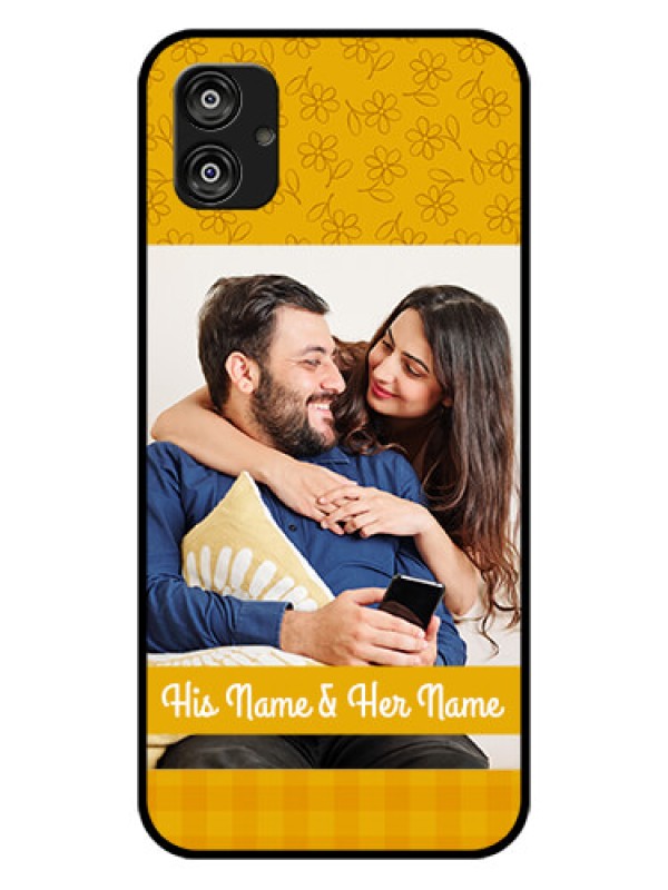 Custom Samsung Galaxy F04 Custom Glass Mobile Case - Yellow Floral Design