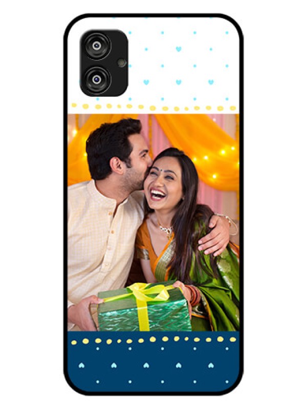 Custom Samsung Galaxy F04 Personalized Glass Phone Case - White and Blue Abstract Design