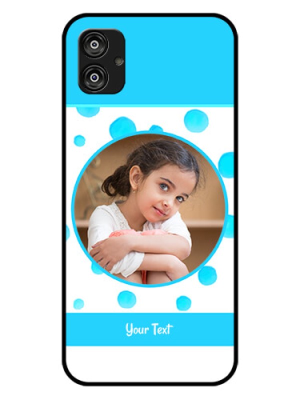 Custom Samsung Galaxy F04 Photo Printing on Glass Case - Blue Bubbles Pattern Design