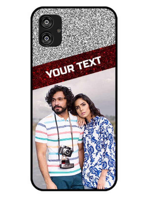 Custom Samsung Galaxy F04 Personalized Glass Phone Case - Image Holder with Glitter Strip Design