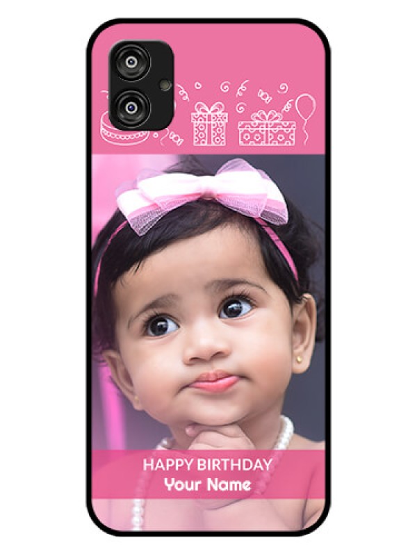 Custom Samsung Galaxy F04 Photo Printing on Glass Case - with Birthday Line Art Design