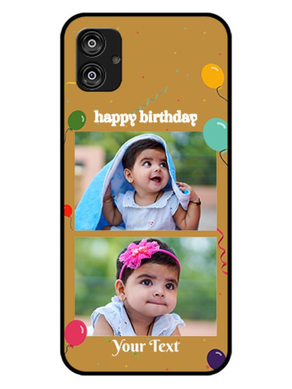 Custom Samsung Galaxy F04 Personalized Glass Phone Case - Image Holder with Birthday Celebrations Design