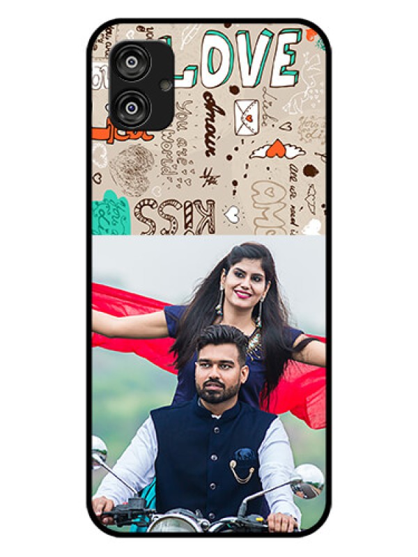 Custom Samsung Galaxy F04 Custom Glass Phone Case - Love Doodle Pattern